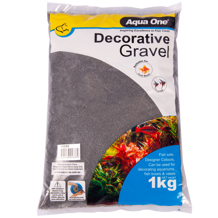 Aqua One Decorative Gravel 1kg Black Silica 1mm (10287)