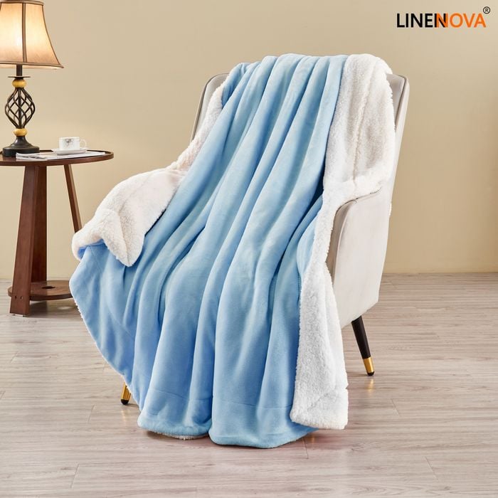 LINENOVA Sherpa Flannelette Blanket Warm Soft For Winter Throw