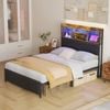 Advwin Bed Frame Double Size With Charging Station & Led Storage Bookcase