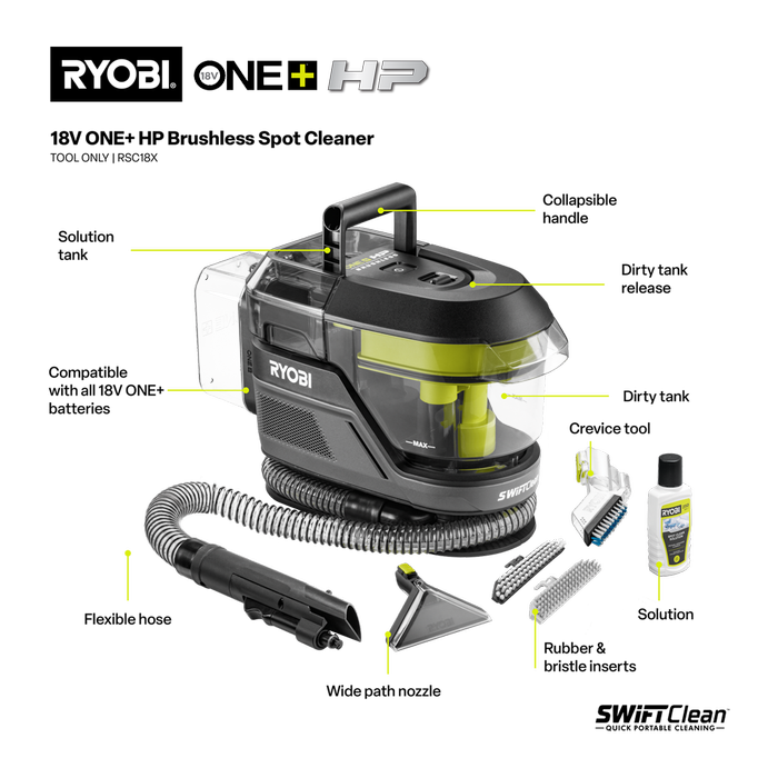 Ryobi 18V ONE+ HP Brushless SWIFTClean Spot Cleaner Tool