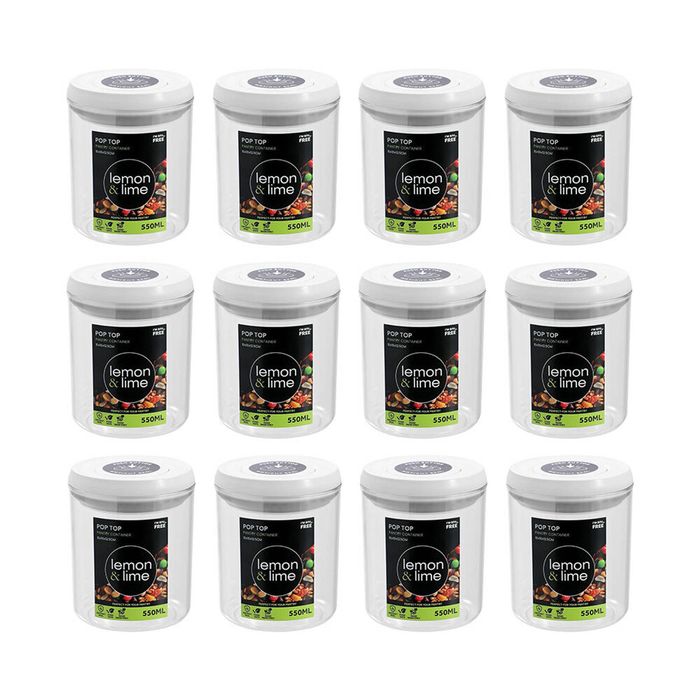 12PK Lemon & Lime Pop-Up Lid Pantry Container Round 550ml 10x10x12.5cm