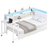 Advwin Single Corner Bed Frame with Foldable Desk, Charging Station & Bookcase Storage, White