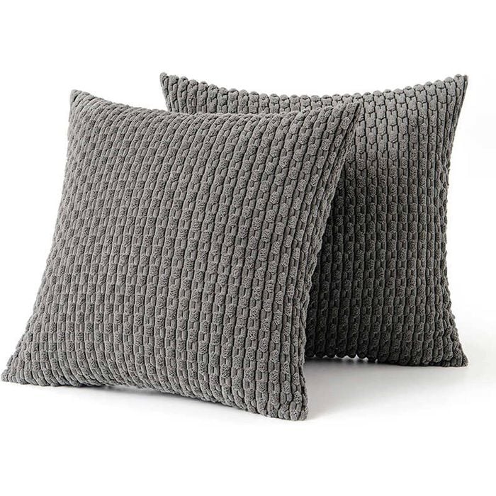 Catzon 2 Pcs Throw Pillow Covers Soft Striped Corduroy Cushion Case for Couch 45X45cm-Dark Grey