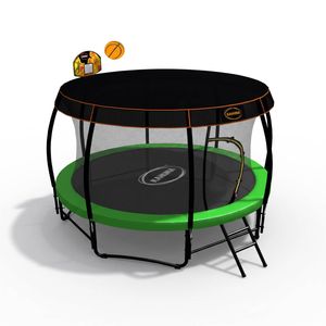 Kahuna Trampoline 16 ft with Basketball Set and Roof - Green