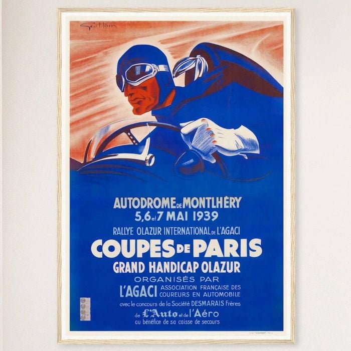 Galrie Autodrome Montlhery 1939 Vintage Racing Poster-Celebrate Historic Automobile Rally, Wood Frame, A3 30x 42cm (12 x 16inch)