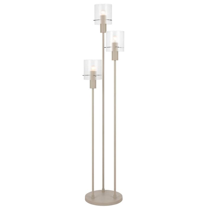 Telbix Mika Modern Standing Floor Lamp Light Foot Switch Metal Glass Grey Clear Satin