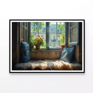 Pillow Resting On a Window Seat   Print 100% Australian Made 90x60cm  (Poster)