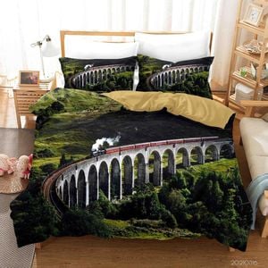 3D Mountain Train Landscape Quilt Cover Set Bedding Set Duvet Cover Pillowcases 156
