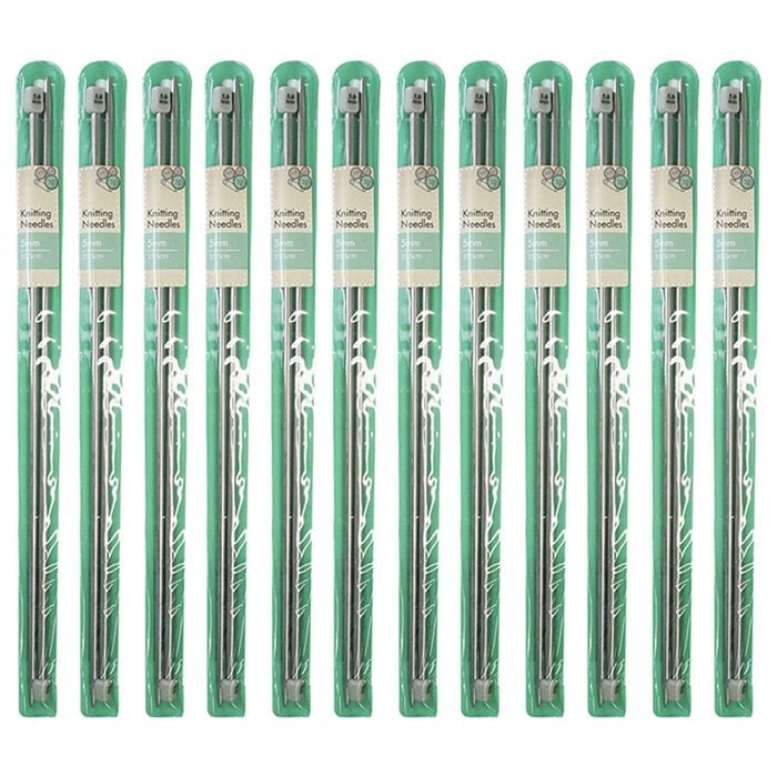 12x Malli 35cm Art And Craft Stainless Steel 5mm Knitting/crochet Needles - Grey