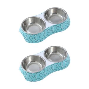 2PK Paws And Claws Double Pet Cat Dog Bowl Melamine Steel Assorted 23.5x14x4cm