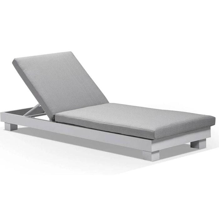 Santorini Aluminium Outdoor Sun Lounge White & Textured Olefin Grey Cushions