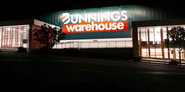 Bunnings NZ Westgate, store exterior, night shot.