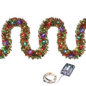 Christmas LED Tinsel Garland with Lights [Green]