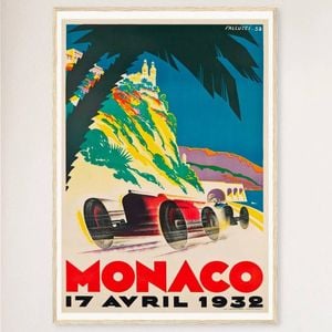 Galrie Monaco Grand Prix 1932 Vintage F1 Racing Poster Classic Motorsport Artwork, Wood Frame, A2 42 x 60cm (16 x 24inch)