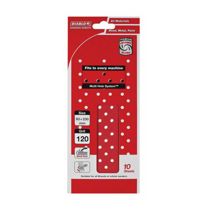 Diablo 93 x 230mm 120 Grit Hook & Loop Multihole Sanding Sheet - 10 Pack