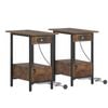 Advwin Set of 2 Side Tables w/ Charging Station & Drawer Walnut