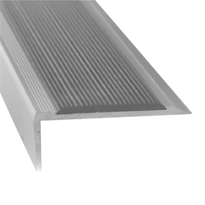 Duratac 1500mm Clear Aluminium Stair Nosing With Grey Vinyl Insert And Countersunk Holes