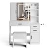 Ufurniture Dressing Table Stool Set LED Lights Mirror Vanity Desk with Storage Drawers & Jewelry Shelves Make up Table White