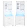 Ufurniture Tall LED Bedside Table with 4 Drawers, Shelves & Charging Station