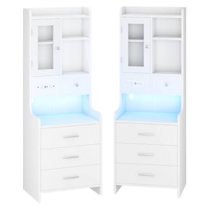 Ufurniture Tall LED Bedside Table with 4 Drawers, Shelves & Charging Station