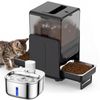 Advwin 5L Automatic Pet Feeder with Dual Bowls with 3.2L Stainless Steel Pet Water Fountain