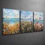 3 Set of Wildflower & Ocean Beach Print 100% Australian Made 3 x 40x60cm  (Stretched)