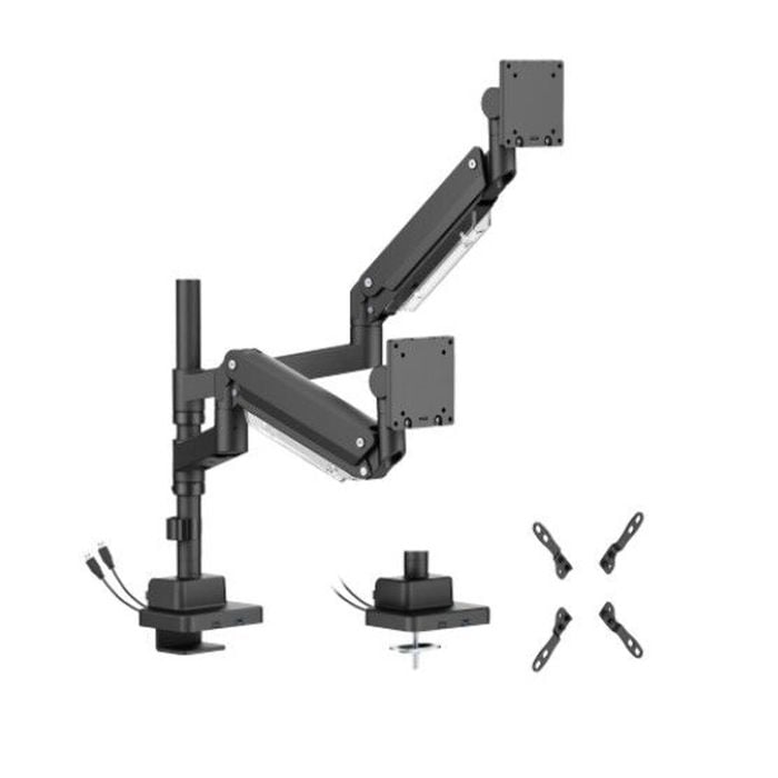 Brateck Ldt80-c024ucp Matte Black Super Heavy-duty Pole-mounted Gas Spring Dual Monitor Arm With Usb-a And Usb-c Ports For Most