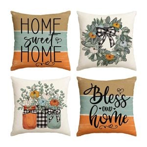 Catzon 4 Pcs Linen Throw Pillow Covers Autumn for Home