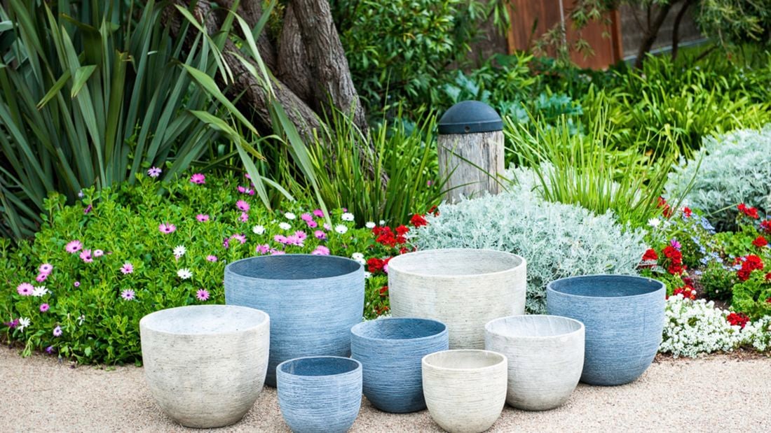 A selection of neutral and blue pots.