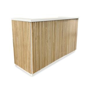 Modern Furniture KENTO 180cm Reception Desk - White & Oak Timber Slat Acoustic