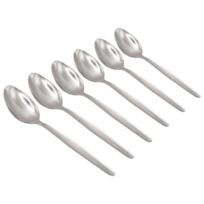 Argon Tableware Economy Silver Dessert Spoons - 6x Durable Rust Resistant Stainless Steel Finish Dishwasher Safe Flatware Set