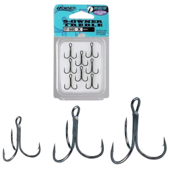 8 Pack of Size 18 Owner ST-36BC Stinger Treble Hooks - Black Chrome Trebles