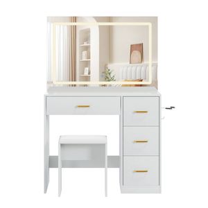 Ufurniture Large Dressing Table Set with LED Mirror Makeup Vanity Desk