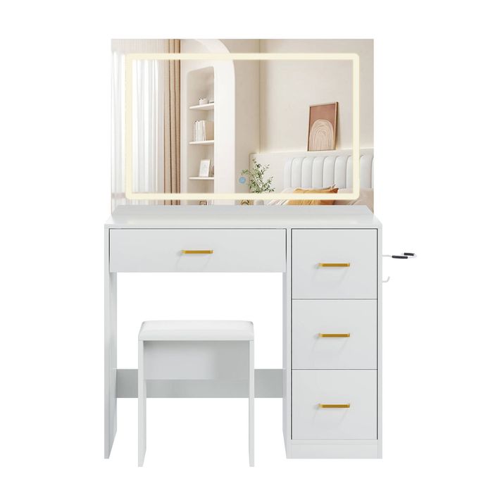 Ufurniture Large Dressing Table Set with LED Mirror Makeup Vanity Desk