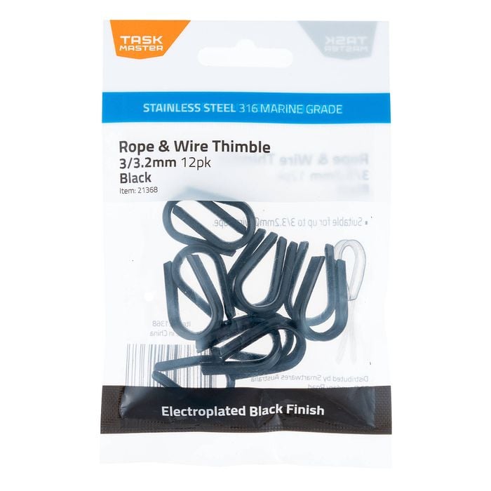 Taskmaster 3/3.2mm Black 316 Stainless Steel Rope And Wire Thimble - 12 Pack