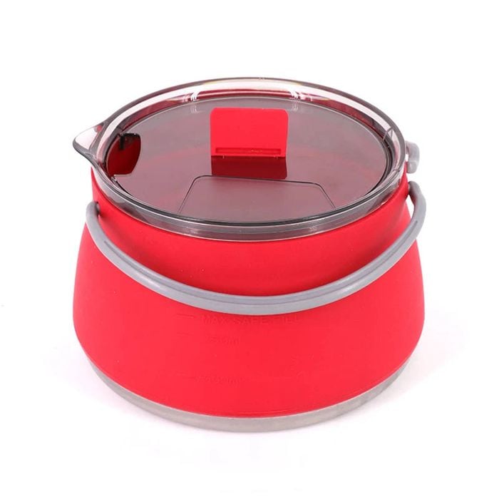 NNEOBA 1L Folding Silicone Camping Kettle Pot Red