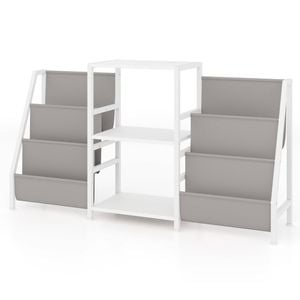 Costway Record Player Stand W/6 Storage Pockets Side Table White