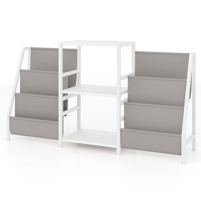 Costway Record Player Stand W/6 Storage Pockets Side Table White