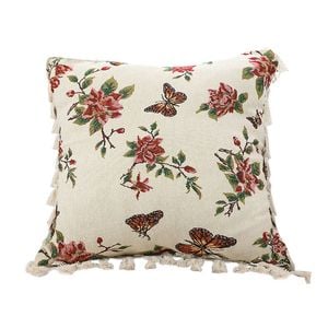 SOGA Creamy White Vintage Butterfly Tassel Throw Pillow 45cm