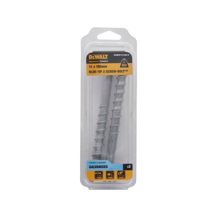 DeWALT 12 x 150mm Blue Tip Galvanised Hex Screw Bolt - 2 Pack