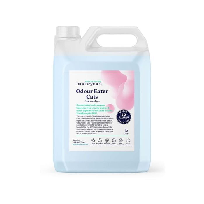 BioEnzymes  Odour Eater Cats Fragrance Free 5lt.  Enzyme cat urine remover & cleaner with live bacteria