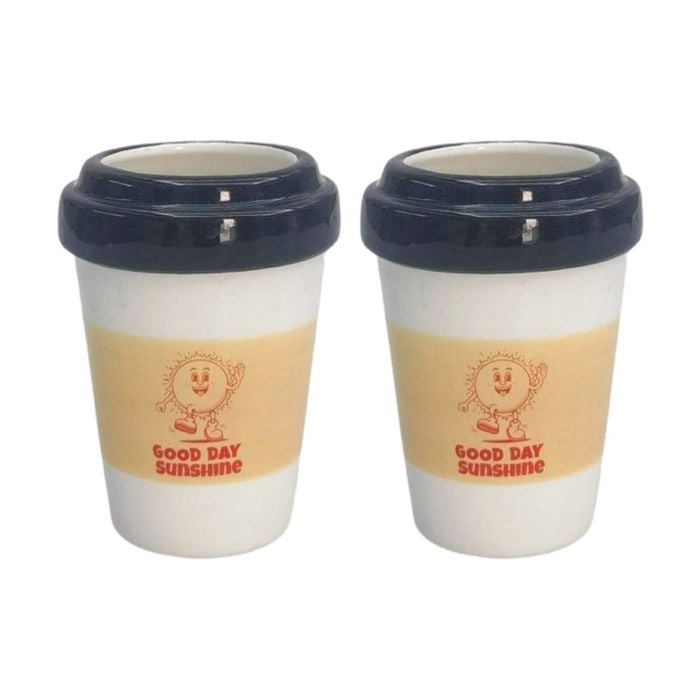 2x Urban Products Coffee Cup Vessel White Travel Mug W/ Blue Lid 11cm