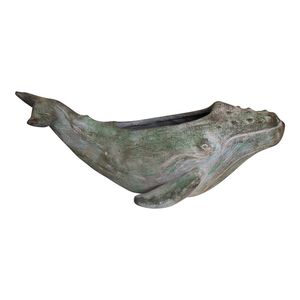 Resin 32cm Whale Planter Interior Home Decorative Figurine Ornament Holder Wash