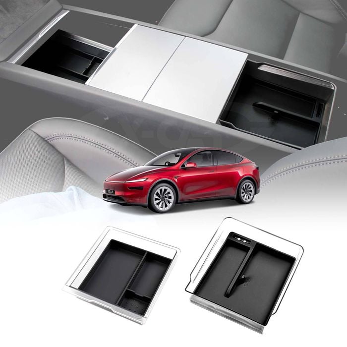 Centre Console Organizer Tray for Tesla Model Y Juniper 2025-Onwards with Black Silicone Mat