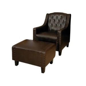 Coogee Brown Leather ArmChair & Footstool Set