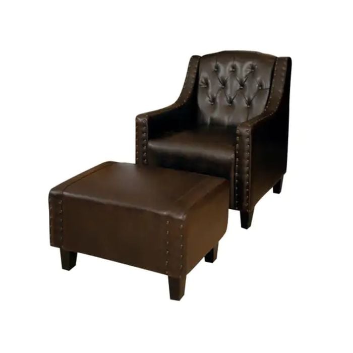 Coogee Brown Leather ArmChair & Footstool Set