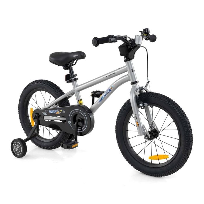 Costway Kids Dual-brake Bicycle W/training Wheels Adjustable Bike - Silver