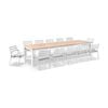 Balmoral 3.55m Teak Top Aluminium Table White With 12 Kansas Dining Chairs & Textured Olefin Grey Cushions