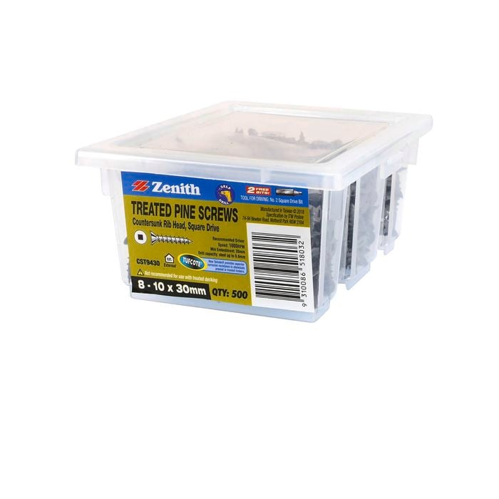 Zenith 8G x 30mm Tufcote® Square Drive Treated Pine Screw - 500 Pack