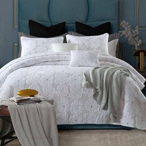 Bloomington 100% Cotton Cover Lightly Quilted Coverlet Set Floriade White Queen